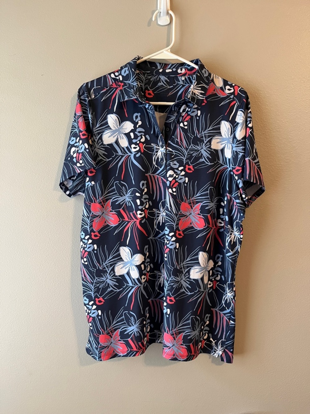 Puma Navy Floral Polo with Red & White Blooms